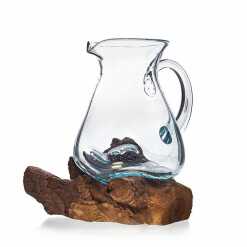 Molten glass on wood water jug