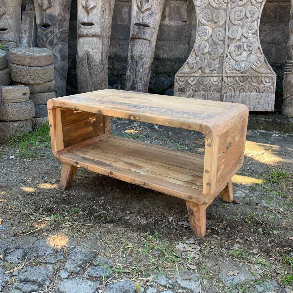 upcycled wood small coffee table with rounded edges