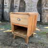upcycled wood bedside table with rounded edges
