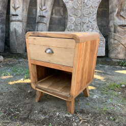 upcycled wood bedside table with rounded edges
