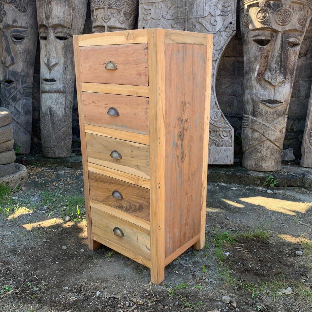 upcycled wood five-drawer storage chest
