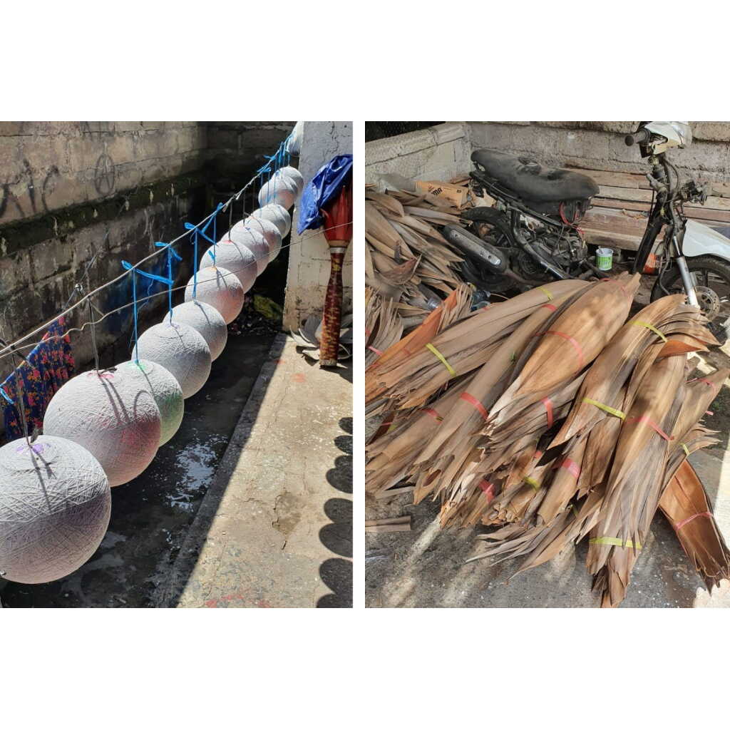 making coconut lamps in Bali