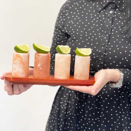 Four Himalayan Salt shot glasses with limes