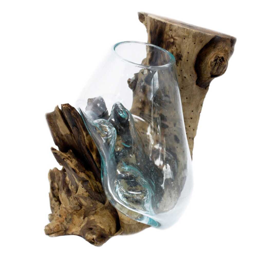 Molten Glass on Wood Hanging Bowl