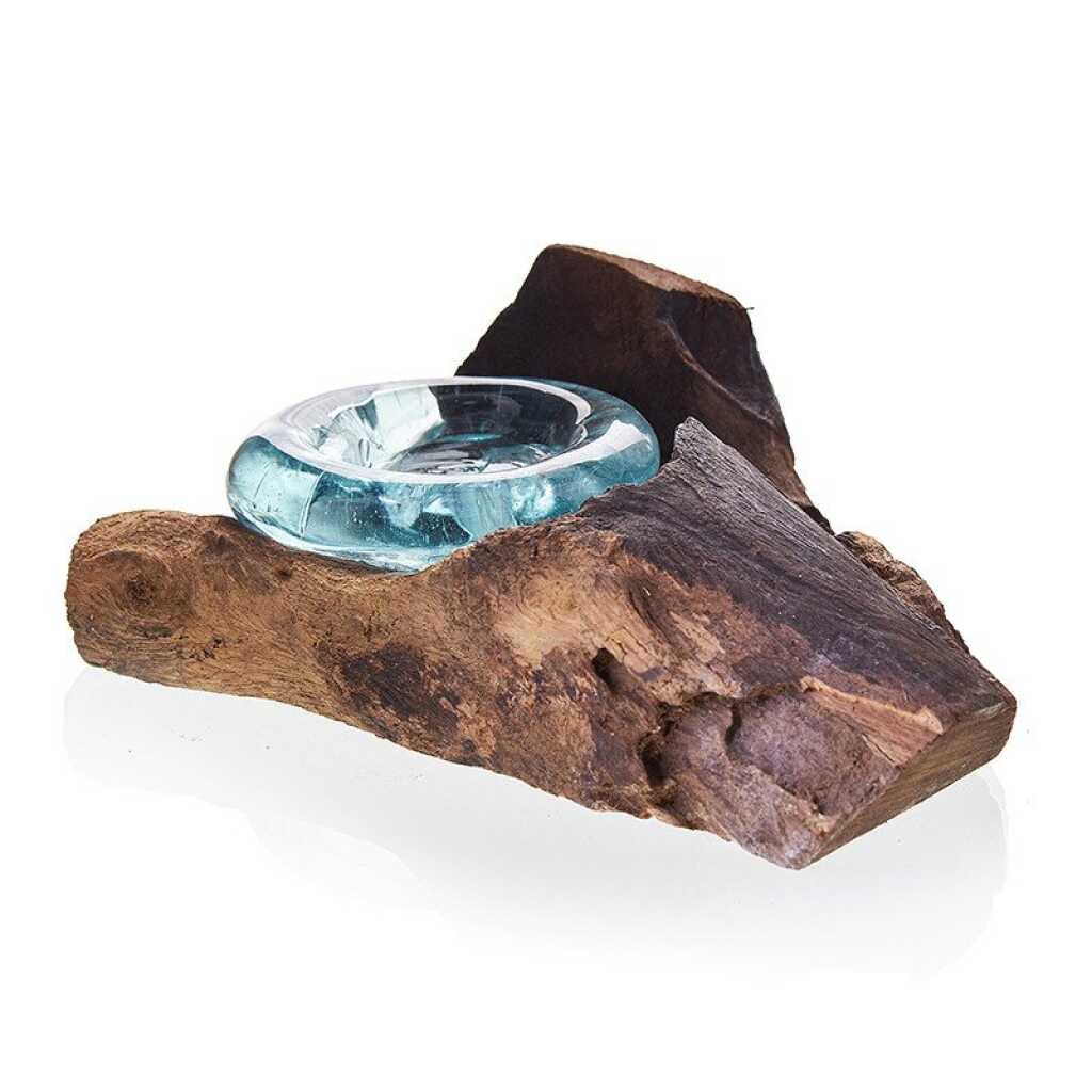 Molten Glass on Wood Candle Holder