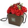 red rose and carnation soap flower bouquet in a presentation box