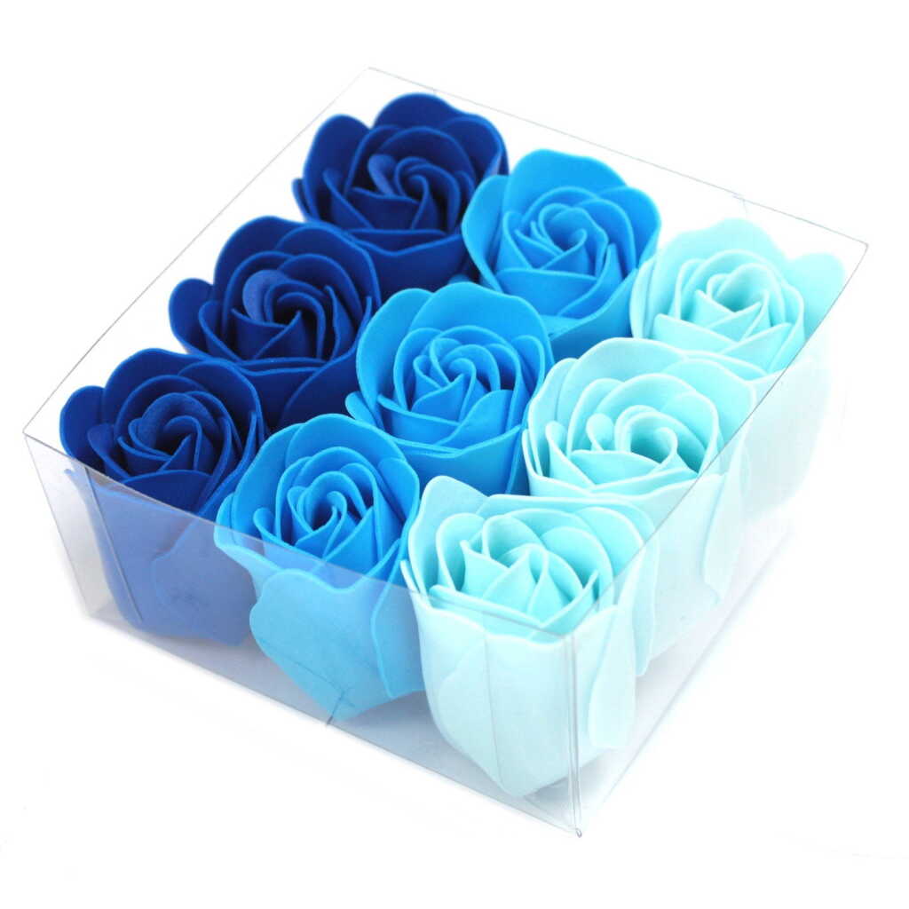 Set of 9 Soap Flowers - Blue W dding Roses