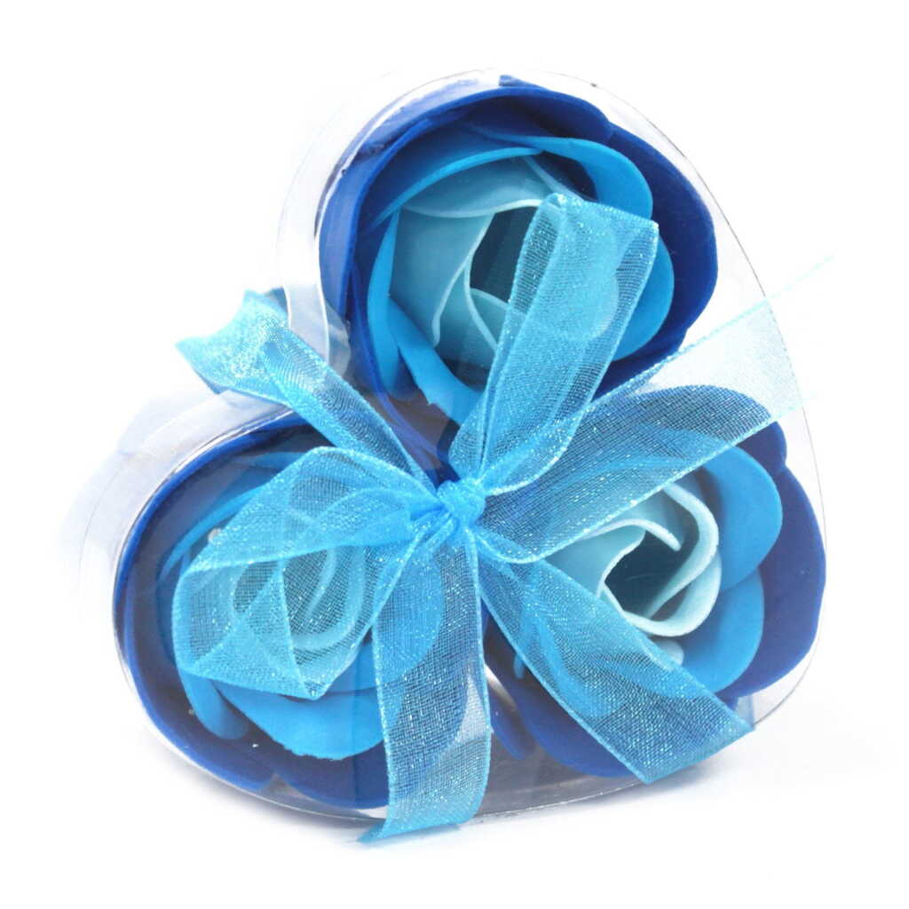3 rose-shaped soap flowers - blue wedding