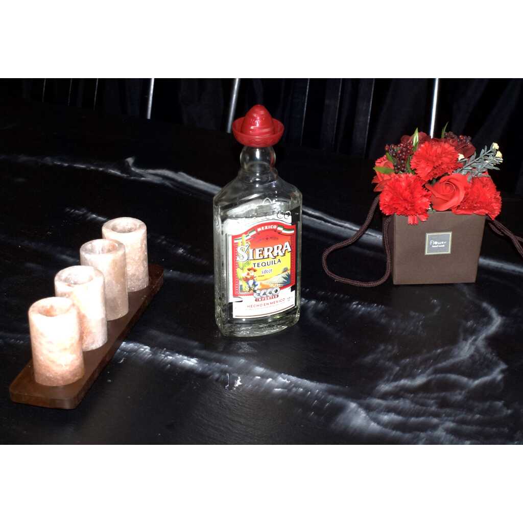 Soap Bouquet in context with tequila and rock salt shot glasses
