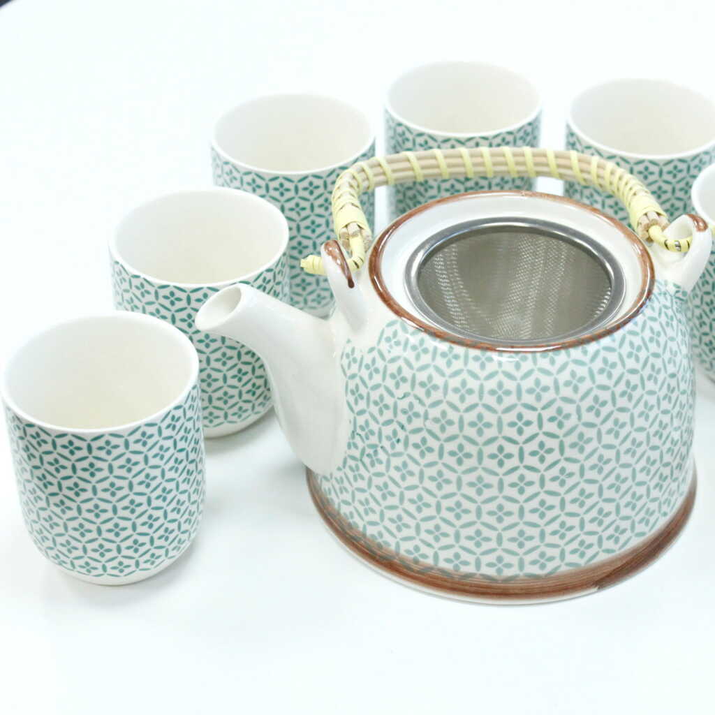Green Mosaic Tea set with cups