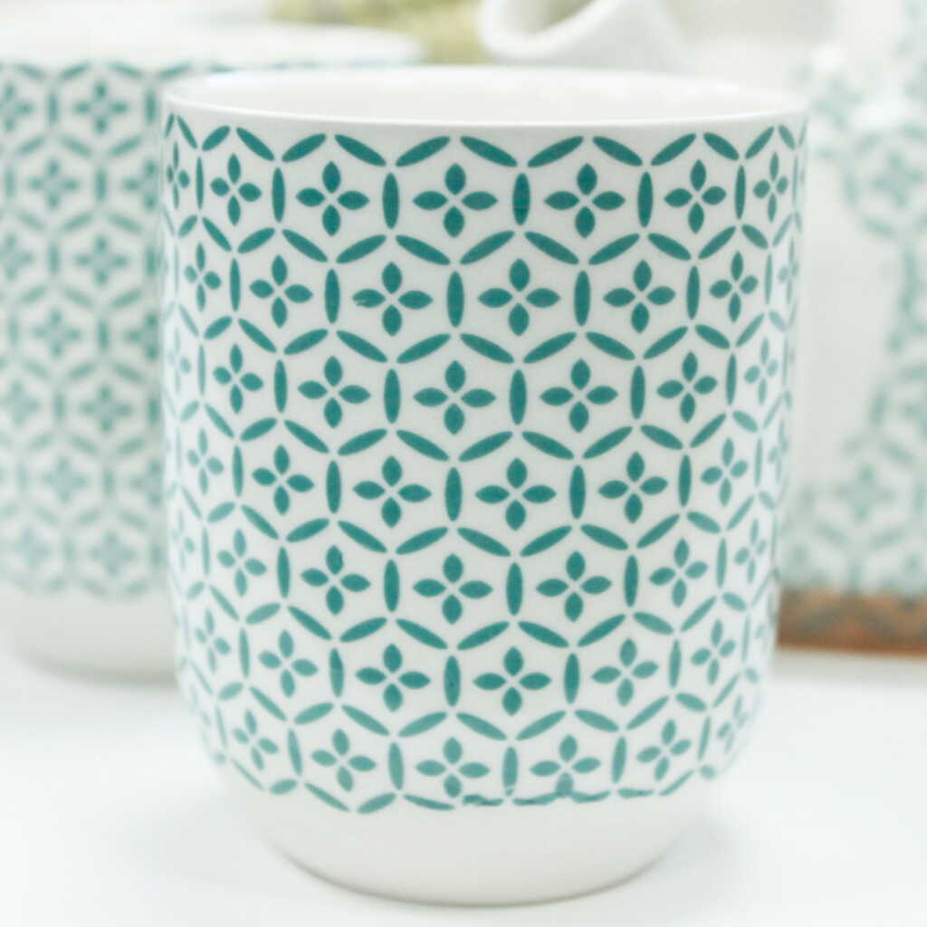 Green Mosaic Teapot set with cups
