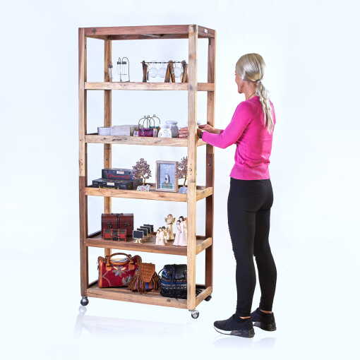 Upcycled Wood - 6 Shelf Display Unit with Castors - Image 4