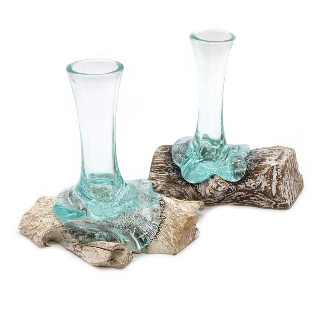 Molten Glass on Wood - Whitewash - Small Vase