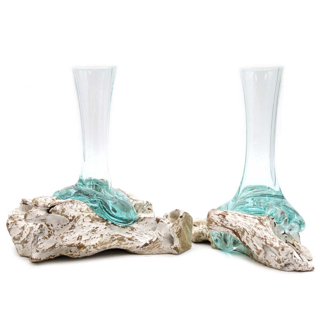 Molten Glass on Wood - Whitewash - Medium Vase