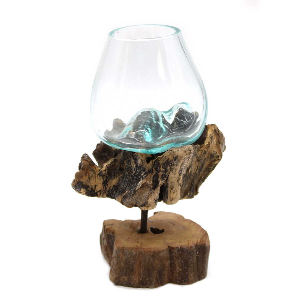 Molten Glass on Wood - raised bowl on stand