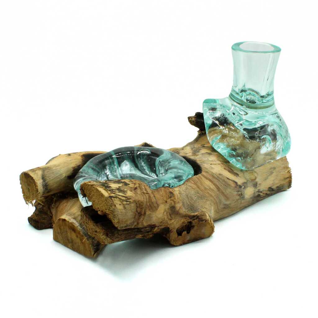 Molten Glass on Wood - Flower Vase and Tealight Holder