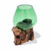 Molten glass on wood vase using recycled beer bottles