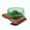 molten glass on wood vase using recycled beer bottles