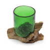 molten glass on wood beer glass using recycled beer bottles