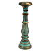 Hand-made albasia wood candle stand in green.
