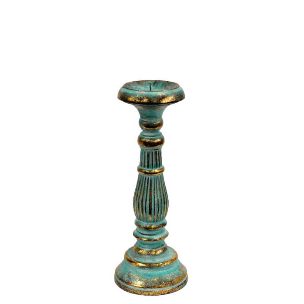 Small wooden Candlestick - Turquoise and Gold