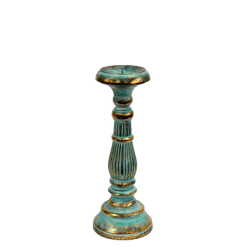 Small wooden Candlestick - Turquoise and Gold