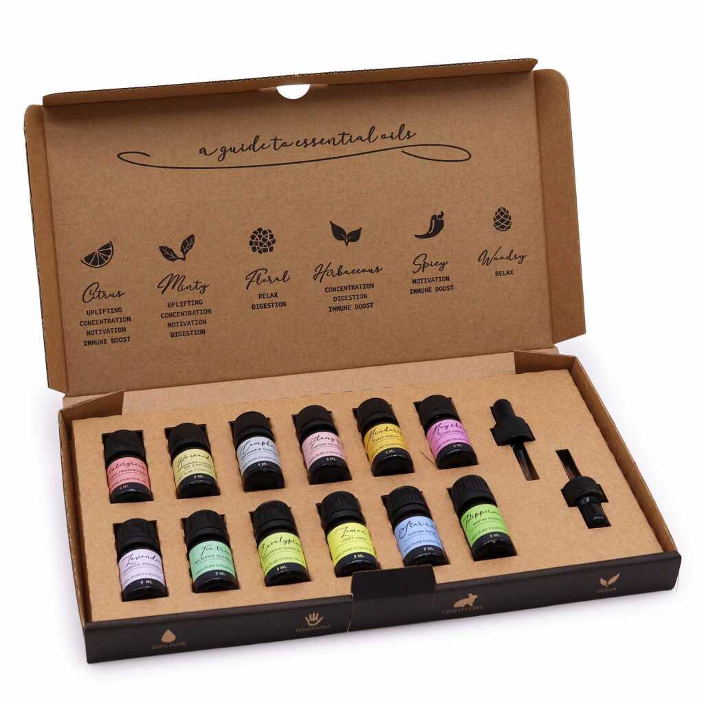 Aromatherapy Essential Oil set of 12 oils and 2 droppers - Starter Pack