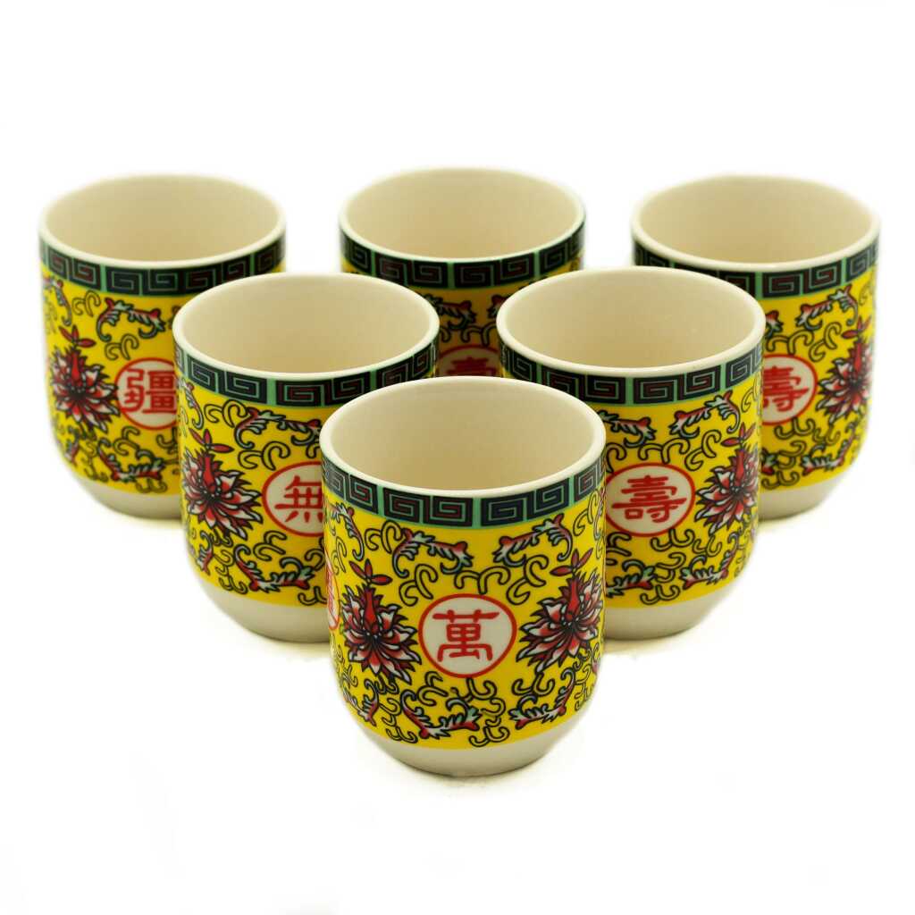 herbal tea cups - long life oriental design - set of 6
