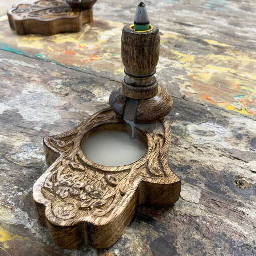 Mango Wood Backflow Burner - Hamsa - Image 6