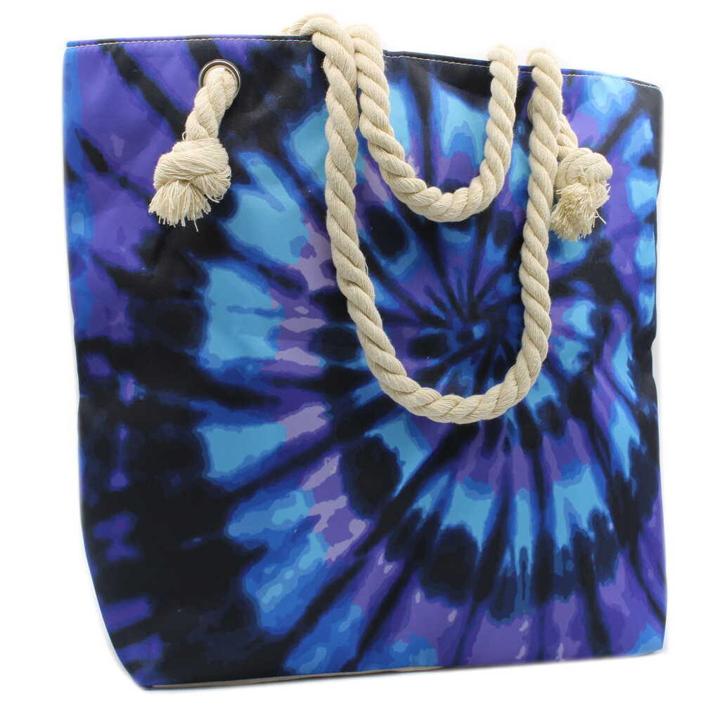 A large cotton bag with a splash of psychedelic colour.