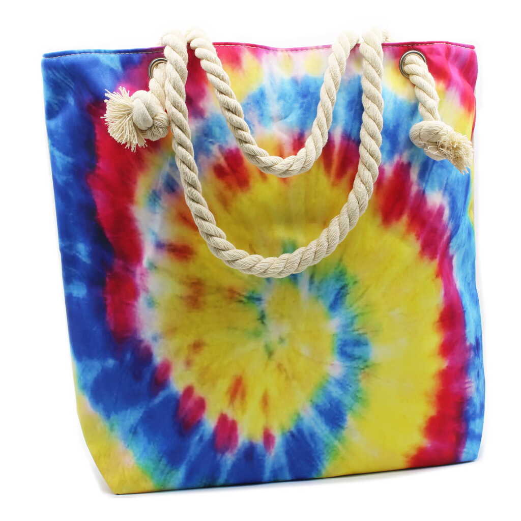 A large cotton bag with a splash of psychedelic colour.