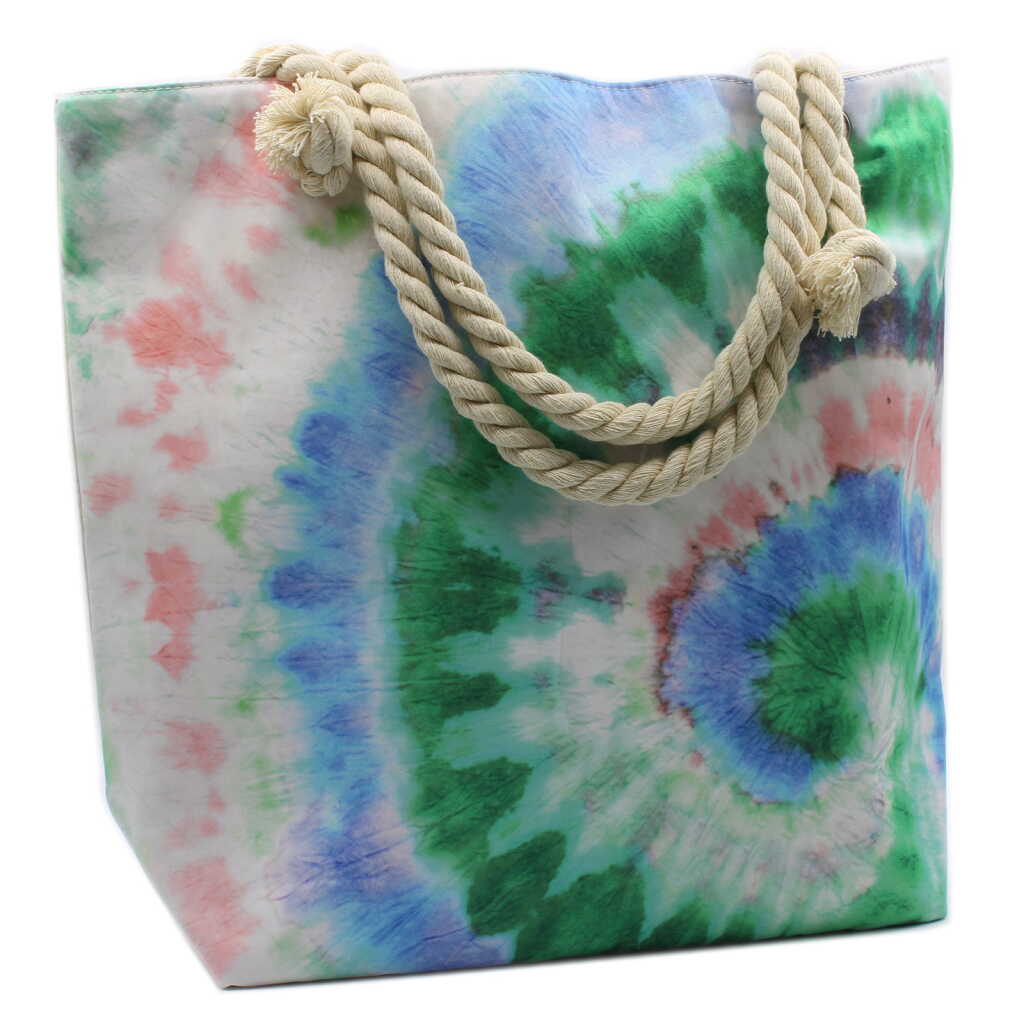 A large cotton bag with a splash of psychedelic colour.