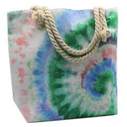 A large cotton bag with a splash of psychedelic colour.