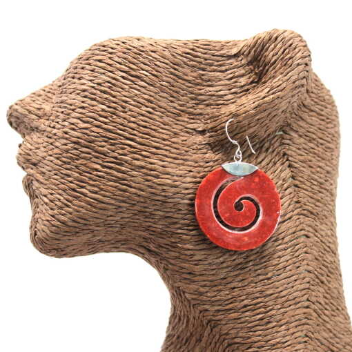Silver and Red Coral Earrings - Red Scroll - Image 2