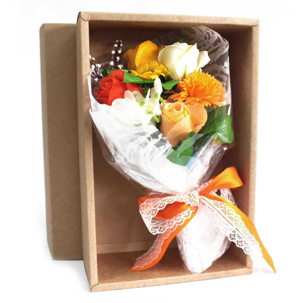 Bouquet of Soap Flowers - orange in a box