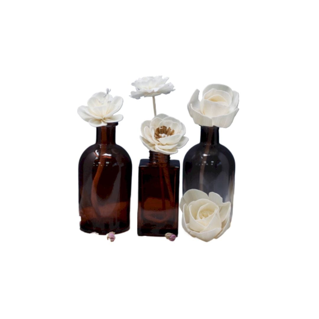 home fragrance - brown bottles with white flowers