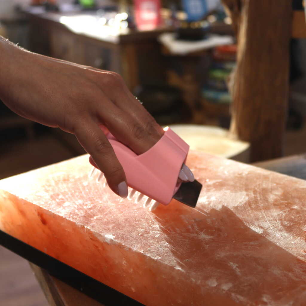 Salt Block Cleaning Brush - in use