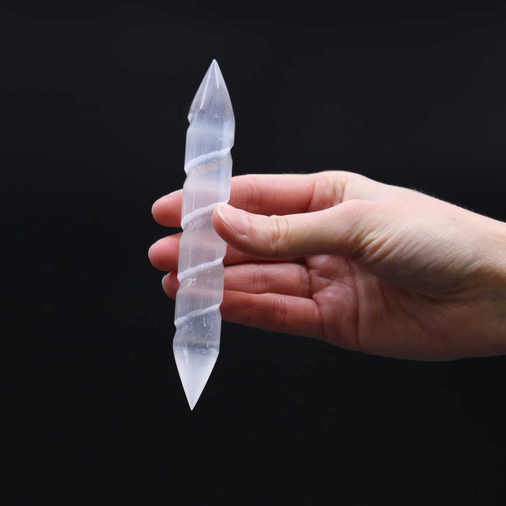 Selenite Wand - Spiral Cut (pointed) -16cm