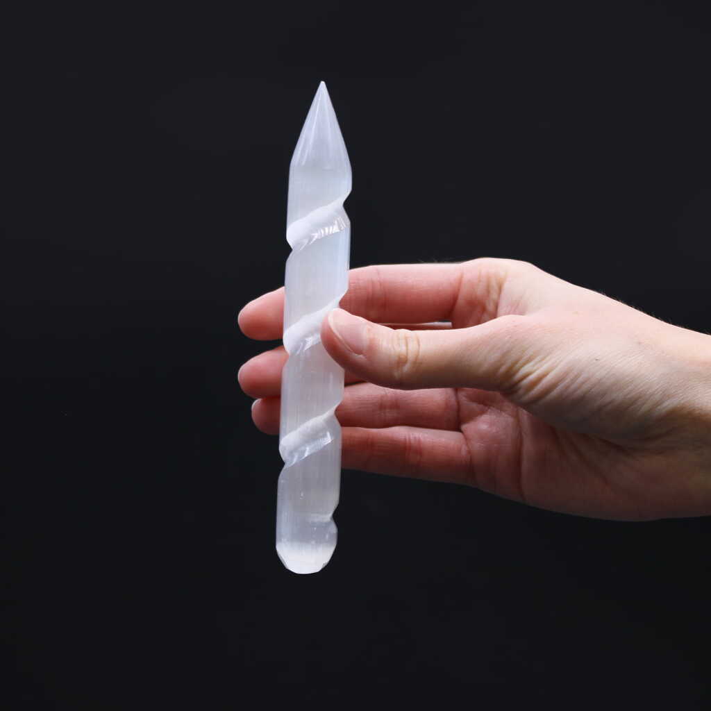 Selenite Wand - Spiral Cut (pointed) -16cm