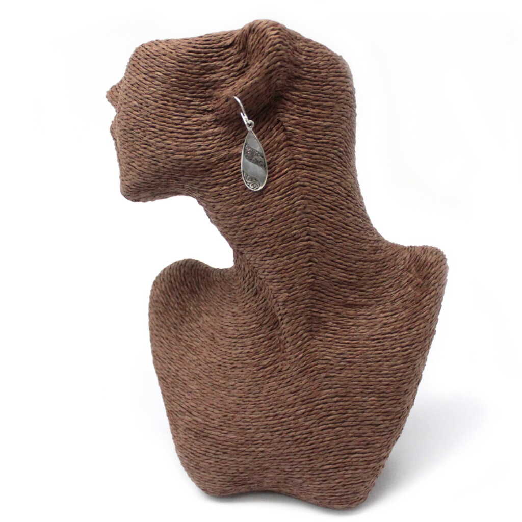 Silver and Shell Earring - Teardrop on rattan dummy head