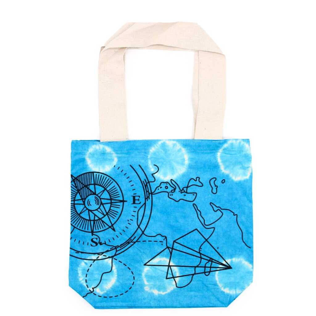 Tie-dye bag with blue compass design