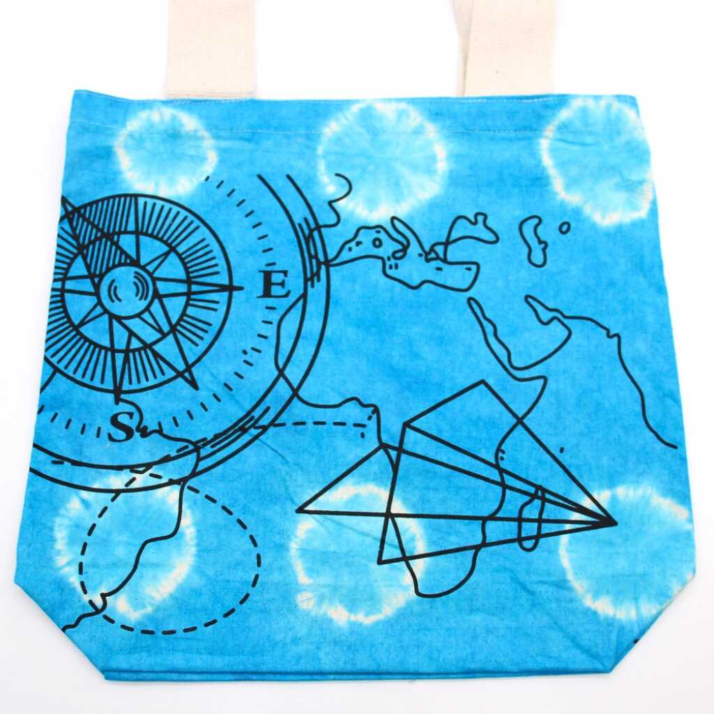Tie-dye bag with blue compass design