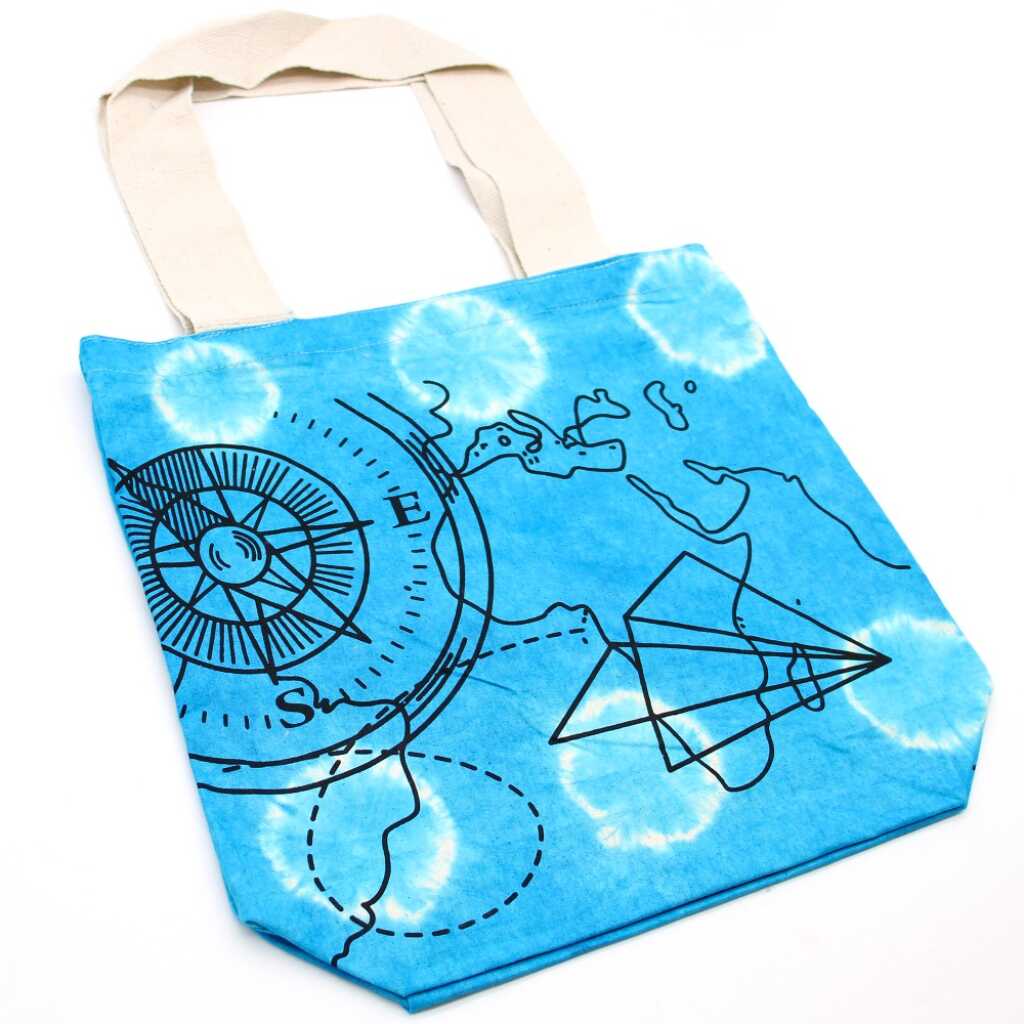Tie-dye bag with blue compass design
