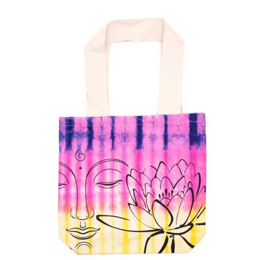 Tie-dye cotton bag with pink and yellow lotus design