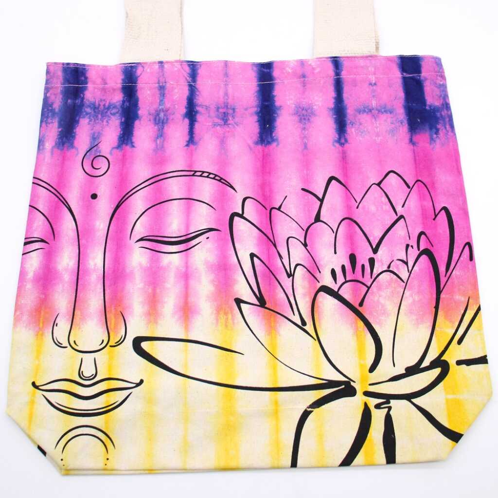 Tie-dye cotton bag with pink and yellow lotus design