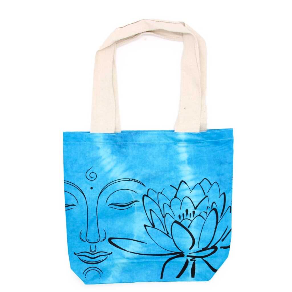 Tie-dye cotton bag with blue lotus design