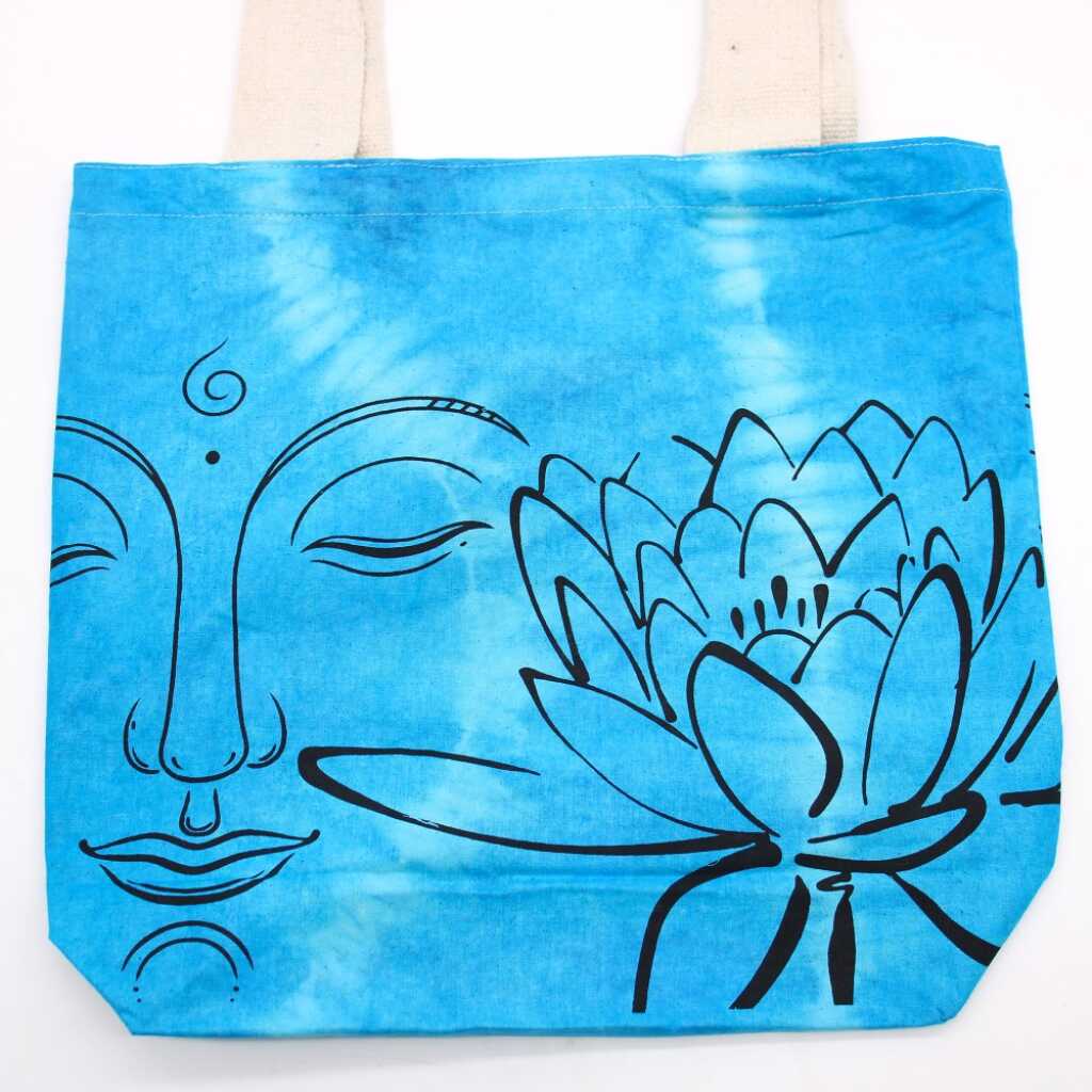 Tie-dye cotton bag with blue lotus design
