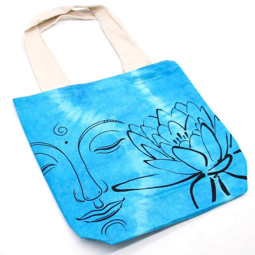 Tie-dye cotton bag with blue lotus design