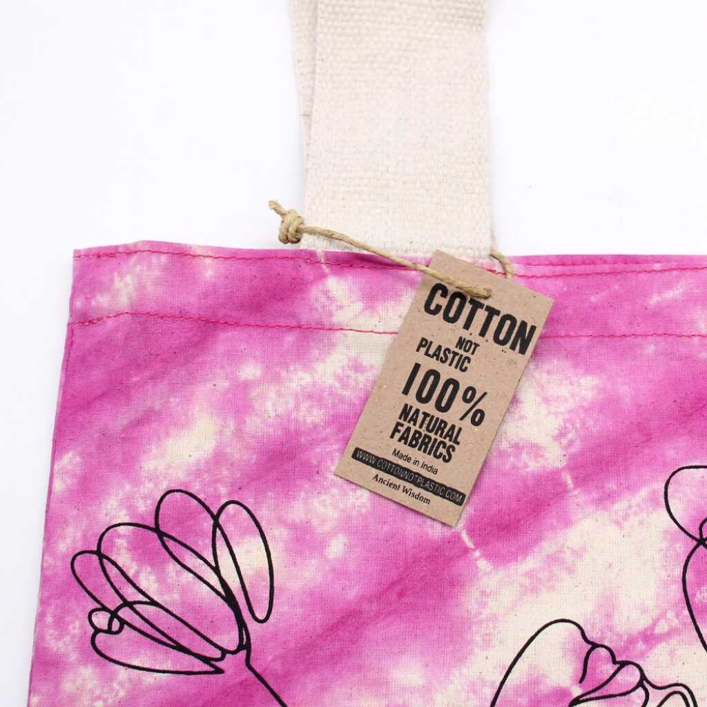 Tie-dye cotton bag with magenta pretty face design