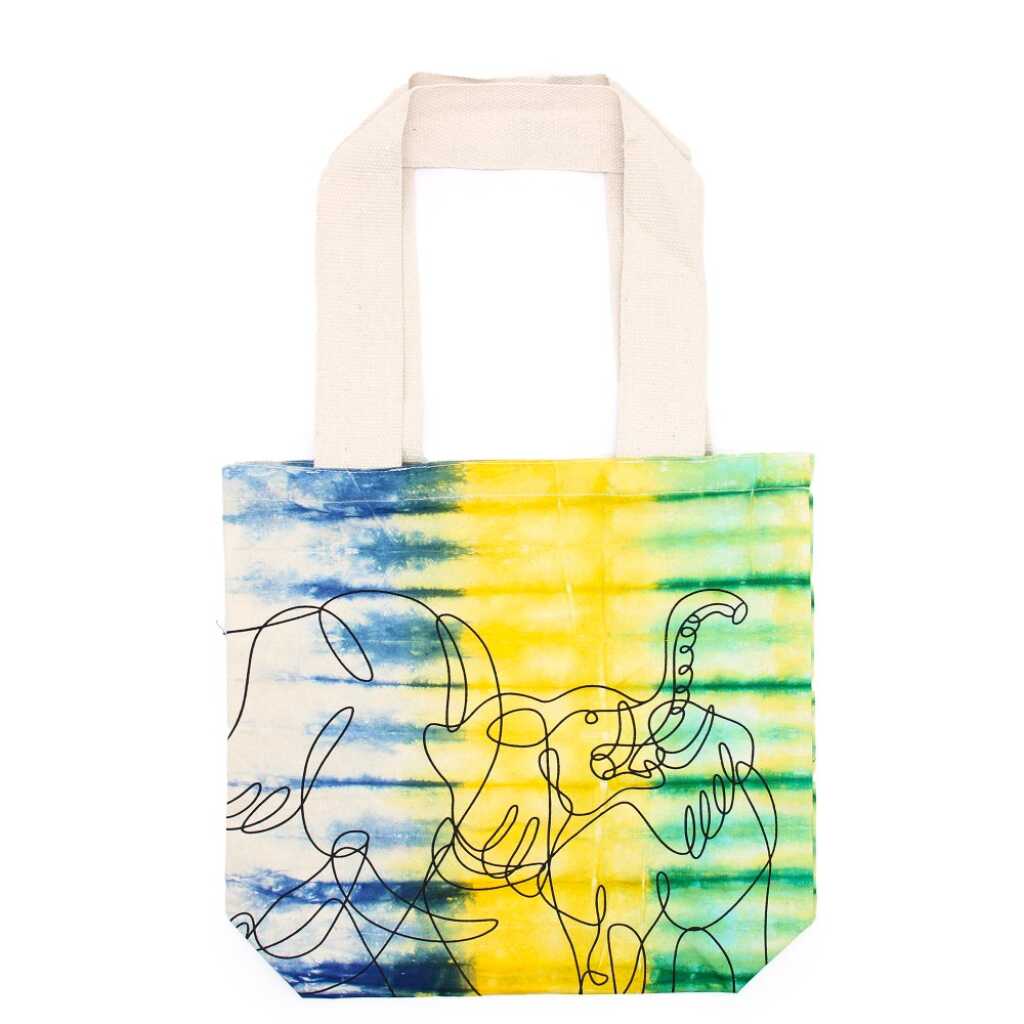 Tie-dye cotton bag with elephants design